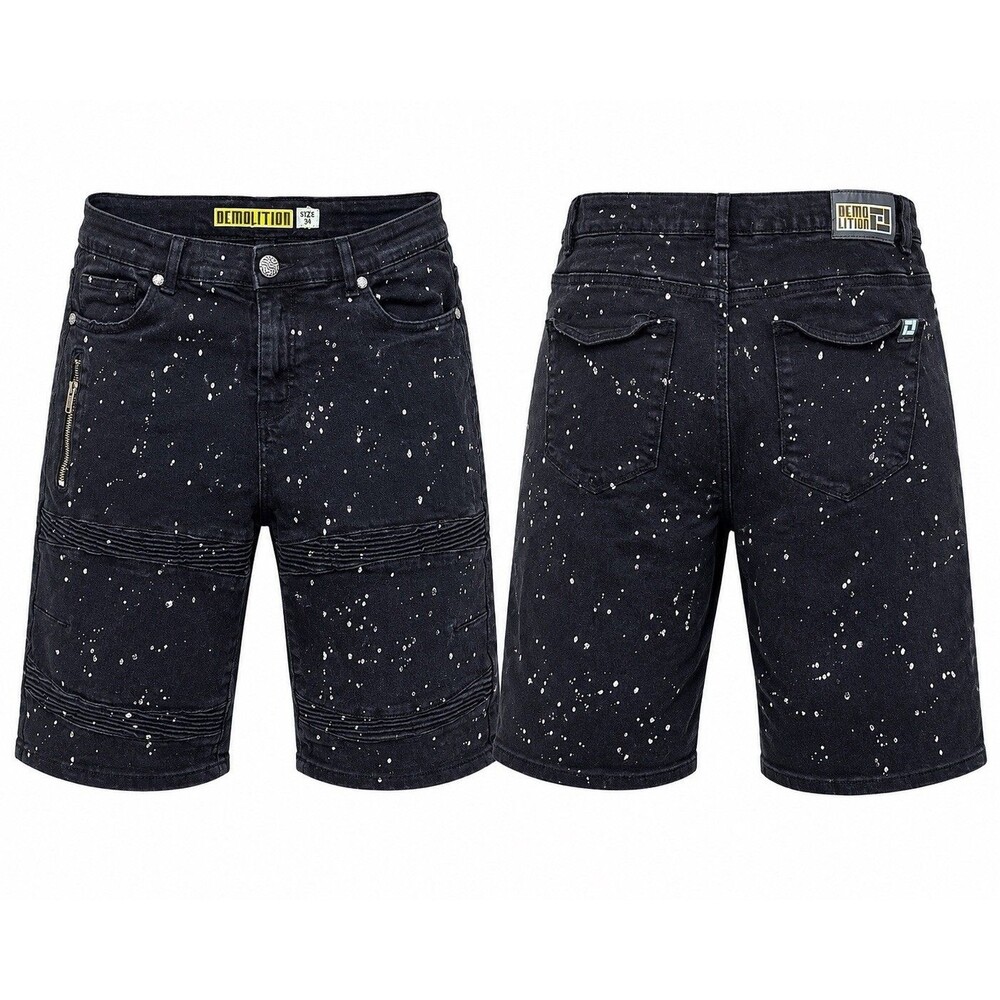 Vintage Demolition Shorts Mens 38 Black Colorful Paint Splatter Denim Stretch